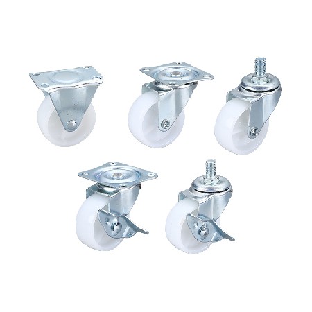 Customized lightweight white PP casters with directional universal screw, flat furniture with brake casters and universal wheels