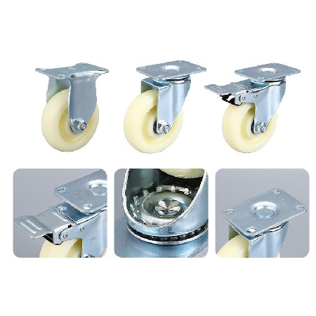 Multi specification medium-sized white PP casters, medium-sized directional universal screw, flat furniture, industrial brake wheels, casters