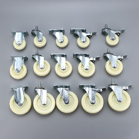Multi specification medium-sized white PP casters, medium-sized directional universal screw, flat furniture, industrial brake wheels, casters