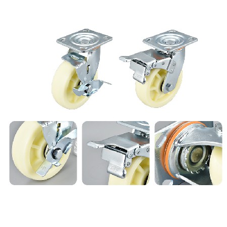 Heavy duty white PP material casters 4/5/6/8 inch multi specification fixed flat universal belt edge brake industrial casters