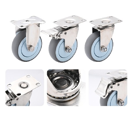 Customized stainless steel TPR universal casters 3-inch 4-inch 5-inch screw with brake universal casters medium-sized load-bearing directional wheels