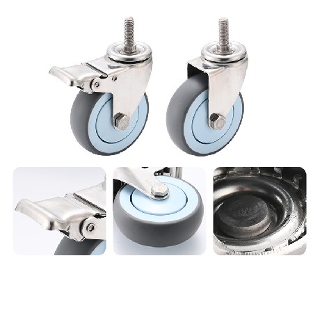Customized stainless steel TPR universal casters 3-inch 4-inch 5-inch screw with brake universal casters medium-sized load-bearing directional wheels