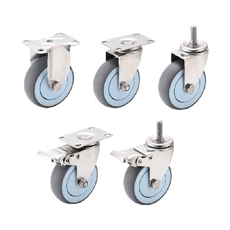 Customized stainless steel TPR universal casters 3-inch 4-inch 5-inch screw with brake universal casters medium-sized load-bearing directional wheels