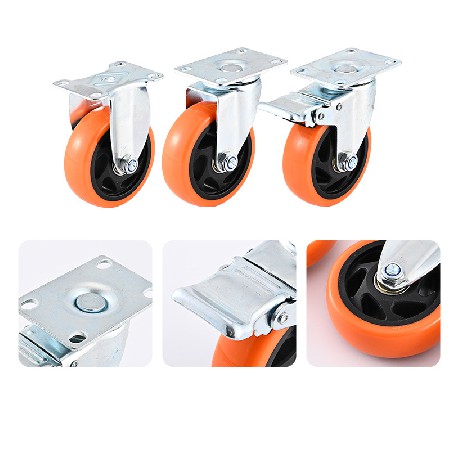 Medium sized universal brake wheels, 2.5-inch 3-inch 4-inch 5-inch handcart, plug-in pole universal directional wheels, PVC/PP