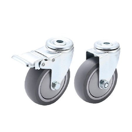 TPR hole top universal casters 3-inch, 4-inch, 5-inch gray universal casters without brakes, front brakes, medium-sized industrial wheels wholesale