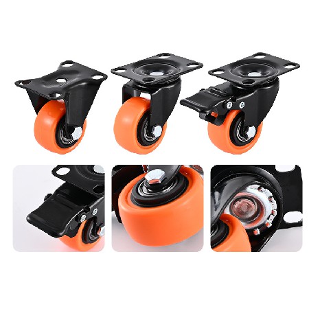 PVC gold diamond casters 1.5-5 inch flat plug-in rod universal directional wheels with brake black base PP/PU wheels