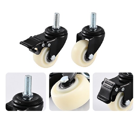 PP Golden Diamond Caster 1.5-5 inch Multi Dimensional Flat Insert Rod Universal Directional with Brake Wheel Black Base