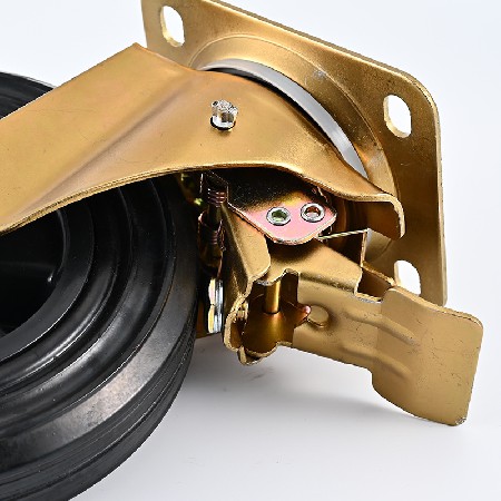 Gold trash can casters 6/8 inch large iron core universal casters for sanitation carts with brake wheels wholesale