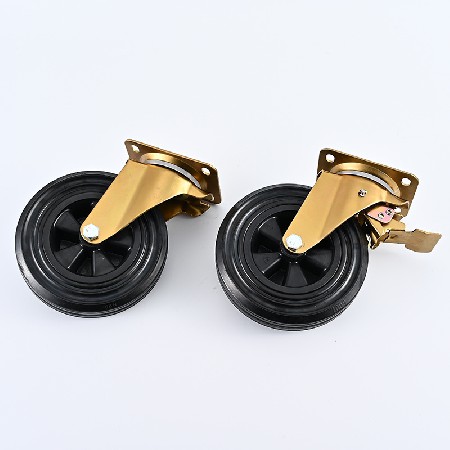 Gold trash can casters 6/8 inch large iron core universal casters for sanitation carts with brake wheels wholesale