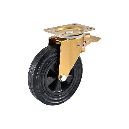 Gold trash can casters 6/8 inch large iron core universal casters for sanitation carts with brake wheels wholesale